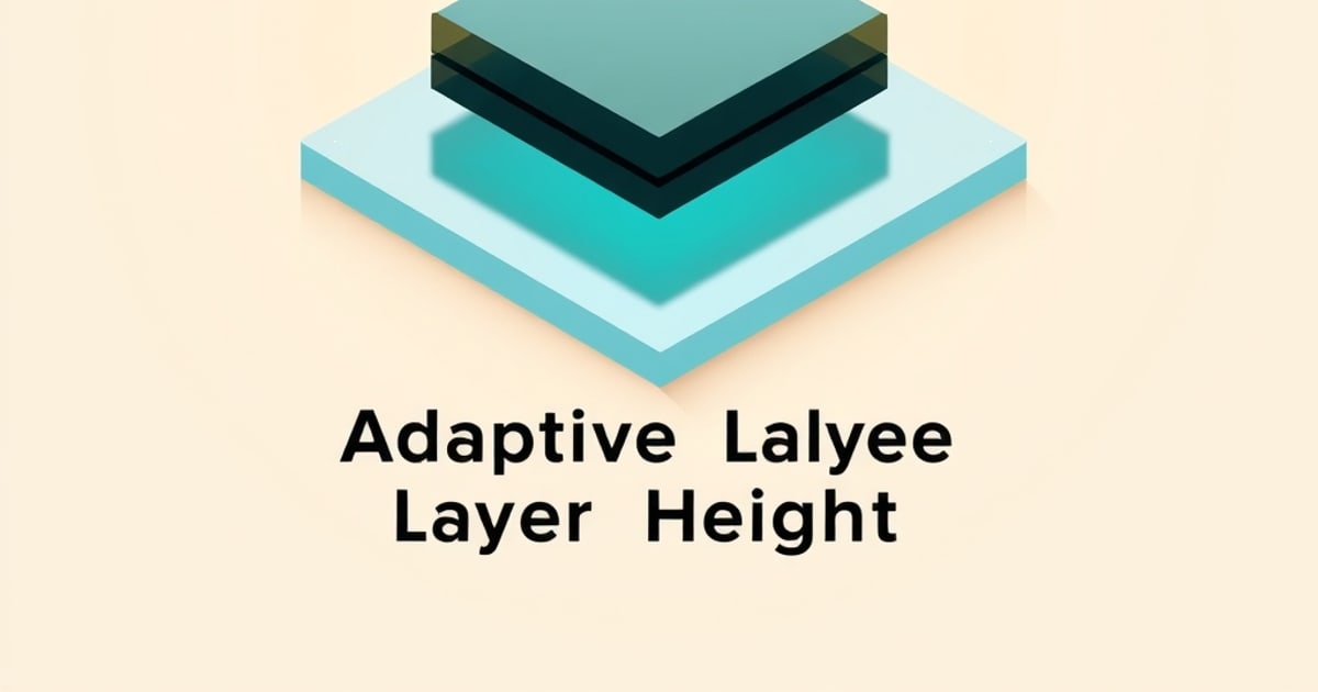 Cross-section of printed model showing variable layer thickness: thin layers on curved features, thick layers on vertical sections