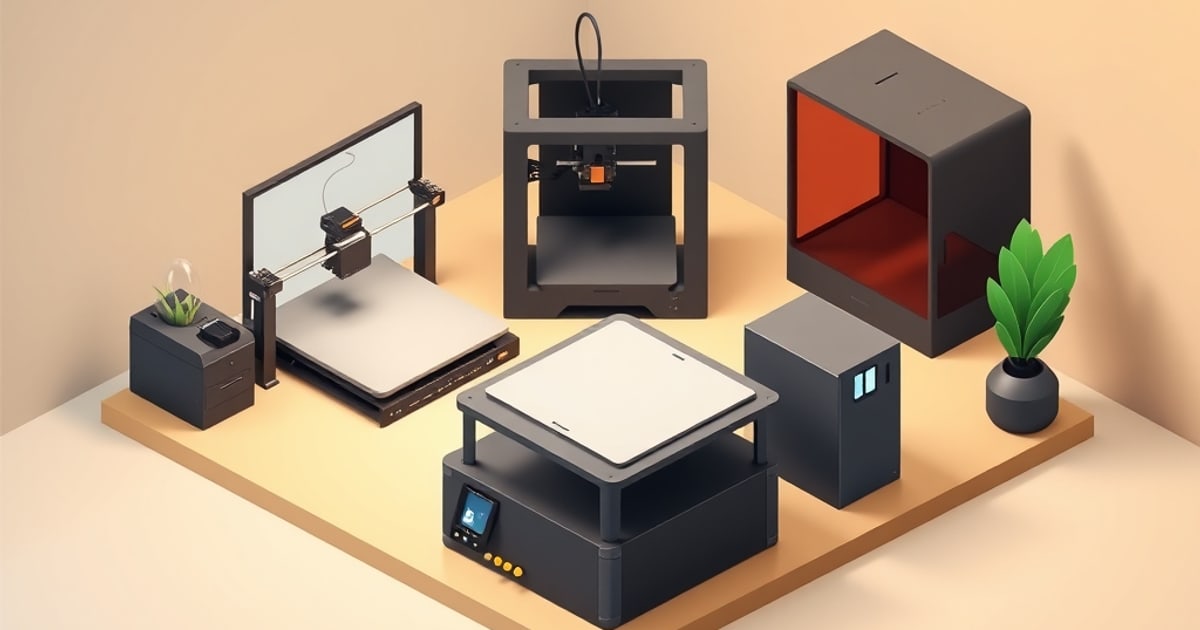 Isometric vector illustration comparing PrusaSlicer, OrcaSlicer, Bambu Studio, and Cura software interfaces